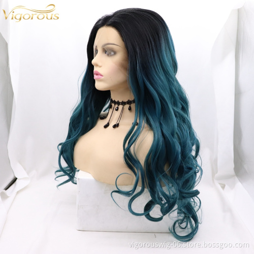 Vigorous Wholesale Water Body Wave long Lace Frontal Wigs ombre Hair Lace Synthetic Hair Wigs